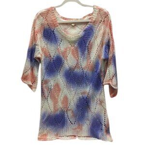 #100 POL CROCHET SWEATER -XS WHITE BLUE PINK